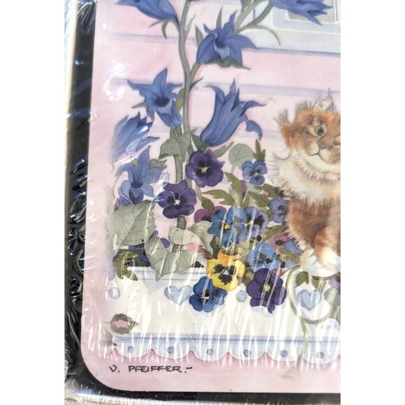 New Sealed Set Of 4 Cat Coasters By Valerie Pfeiffer Cork Lined 4*4" Box Canada - Picture 2 of 4